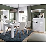 Lomadox Esszimmer Set, 4-teilig, mit ausziehbarem Esstisch (140-180 cm) und Beleuchtung in weiß Hochglanz