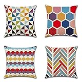 JOTOM Dekorative Kissenbezug Kissenhülle Frühling Sommer Herbst Winter für Fall Sofa Dekokissen Sofakissen Bezug Auto Home Bed Büro Cafe Garten Outdoor 4er Set (Bunte Geometrie, 45 x 45 cm)