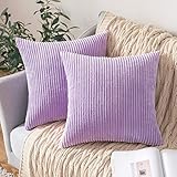 MIULEE 2er Set Kissenbezüge Kord Kissenhülle Dekorative Kissenbezug Sofakissen Couchkissen Dekokissen Zierkissenbezug Deko Kissenhülle mit Verstecktem Reißverschluss 45x45 cm Violett