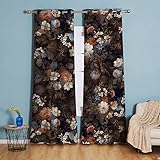 Michorinee Gardinen Blumen Muster Blickdicht Vorhang Vintage Schwarz Verdunkelungsvorhang Landhaus Dekoschal mit Ösen Rosen-Design für Schlafzimmer Fenster 1er Set 240 × 132cm (H × B)