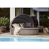 Home Islands Ko Bon Sonneninsel Loungeinsel Polyrattan hellgrau Daybed Loungebett Gartenmuschel rund mit Sonnendach