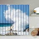 Wave Surf Duschvorhang Sommer Strand Landschaft Badezimmer Dekoration Badewanne Wasserdicht Polyester Tuch Vorhang S.7 200x200cm