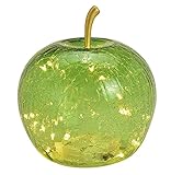 Wurm Lampe Apfel (S) Glas, Grün, Leuchte Apfel mit LED Lichterkette, Dekolampe, Dekoleuchte, Tischleuchte, Apfellampe