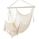 Hängesessel Hängestuhl Aus Weichem Baumwollseil Mit Hochbelastbarer Metallstange,Geeignet Indoor Outdoor Garten Balkon，Belastbar bis 150 kg