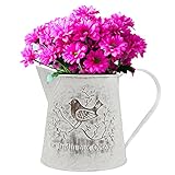Belle Vous Vintage Blumentopf Metallvase Retro 13 cm - Französische Milchkanne Deko Landhausstil mit Griff - Rustikale Vintage Blumenvase mit Vogel Deko - Topf für Haus, Hochzeit und Büro
