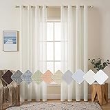MIULEE 2er Set Voile Vorhang Sheer Leinenvorhang mit Ösen Transparente Leinen Optik Gardine Ösenschal Wohnzimmer Fensterschal Lichtdurchlässig Dekoschal Schlafzimmer 140x225cm (B x H) Elfenbeinweiß
