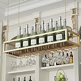 EYLINK Goldenes Weinregal zum Aufhängen, Weinflaschenhalter, an der Wand montiertes Glasregal für Stielgläser, schwebendes Organizer-Regal aus Metall für Bars, Restaurants, Küchen (Größe: 100 x 25