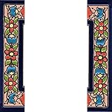 Hausnummern Keramik Zahlen & Buchstaben Fliesen rot blau & grün Blumenmuster Fliesengröße: 11 cm x 5,5 cm 2 bis 7 Fliesenrahmen (halbe Enden als Set)