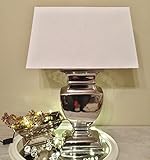 DRULINE Silver Lady Keramik Lampe Lampenfuß Silber Lampenschirm Weiß Nachttischlampe (75 cm)