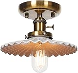 JMWYH Halbbündig montierte Deckenleuchte, rustikaler Keramik-Kronleuchter, weiße industrielle Vintage-Deckenlampe mit Schalter für Bauernhaus, Küche, Flur, Eingangsbereich, Foyer (Messin