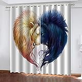 Hundnsney Vorhänge Wohnzimmer Modern Blickdicht 2Er Set 3D Tierischer Löwe-Avatar Muster Schlaufenschal Verdunkelungsvorhang Vorhänge Lärmminderung Gardinen Fensterdekoration 210X264cm(HxB)
