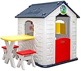 LittleTom Ab 1 Jahr: Gartenhaus Kinder mit Tisch - Wetterfestes Spielhaus Garten - Kinderhaus Kunststoff - Spielhaus Kinder Outdoor - Kleinkind Spielplatz für Garten Balkon - Kinderspielhaus Outdoor