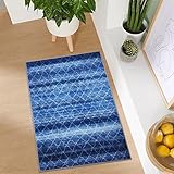 MillePark Teppich Modern für Wohnzimmer Waschbarer Küchenteppich Abstrakt Muster Teppich Matte Schlafzimmer Büro In- und Outdoor Teppich Bodenmatte Blau 60x100cm