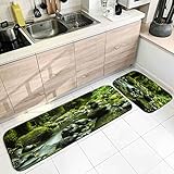 Banemi Vintage Teppich, Küchenteppich XXL Grün Flusssteine 60X90cm+60X180cm für Schuhschaber, Ideal für Den Innenbereich