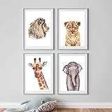 Kinderzimmer Poster Set Premium P718 / Safaritiere Babyzimmer Wandbild Wandbilder (A4-21,0 x 29,7 cm, Weiß/White)