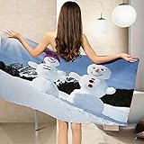 BAAROO Strandtuch, Weihnachten, Schneemann, Schnee, Berg, Badetuch, Stranddecke, Handtuch, schnell trocknend, große Mikrofaser, Picknick für Reisen, 130 cm x 80 cm