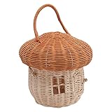 Wandbehang-Aufbewahrungskorb, Rattan-gewebter, Pilzförmiger Korb mit Griffdeckel, Badezimmer-Regal, Organizer für Kinderzimmer, Wohndekoration