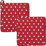 REDBEST Topflappen, Untersetzer Punkte 2er-Pack, 100% Baumwolle rot Größe 20x20 cm- hitzebeständige Wattierung, außen Robustes, glattes Gewebe (weitere Farben)