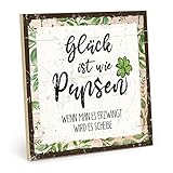 TypeStoff Holzschild mit Spruch – Glück ist wie Pupsen – im Vintage-Look mit Zitat als Geschenk und Dekoration zum Thema Gelassenheit und Hygge - HS-01192