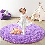 Shaggy Hochflor teppich kinderzimm Rund für Wohnzimmer Langflor Teppich Hochwertig Hohe Pflegeleicht Fadendichte Wasser Indoor Bodenmatte für Spielzimmer und Kinderzimmer Mädchen (Violett, 183×183cm)