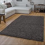 TT Home Wohnzimmer Teppich Hochflor Langflor Shaggy Soft Unifarben Modern Einfarbiges Design, Farbe: Anthrazit, Größe:200 cm Quadrat