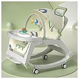 Baby Bouncer mit Rädern, für Baby 0-36 Monate,0 bis 30 kg,Abnehmbar Babywiege Wippe 3 Punkt Gurt, mit Esstisch und Spieluhr, Kuscheltierbügel Babyliege Wippe Baby,Green