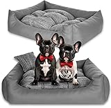 NELKE Hundekorb Kunstleder Hundebett mittelgroße Hunde grau Hundekörbchen kleine Hunde 75x65cm Hundesofa mit Hundekissen Schlafplätze & Möbel für Hunde waschbar Dog Bed