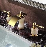 BadezimmerKüchenarmatur wasserhahn küche wasserhahn küche spüle küchenarmatur siphon Bad- und armatur küche küchenspüle Art White Jade vergoldet Vollkupfer Doppelgriff Drei-Loch-Waschtischarmatur