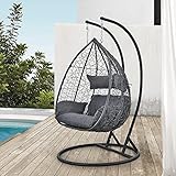[en.casa] Hängesessel Capileira 2-Sitzer Outdoor Hängestuhl mit Gestell und Kissen Hängekorb bis 250 kg Dunkelgrau