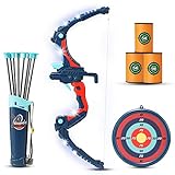 SainSmart Jr. Pfeil und Bogen Kinder Set, Leuchtendes Bogenschießset mit 8 Saugnapf Pfeilen & 3 Schaumstoffzielen Outdoor Jagdspiel für 8-12 Kleinkinder, Blau