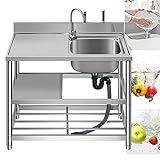Waschbecken Edelstahl Spültisch Gastro Spülbecken Küche Spüle Spülwanne Camping 1 Becken Arbeitstisch Gastronomie Küchenspüle Freistehende Edelstahlspüle Außen Werkstatt Tragbare Handwaschstation (Co