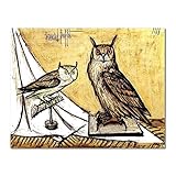 Bernard Buffet berühmtes Wandkunstgemälde. Reproduktionsdruck auf Leinwand: Große Eule und kleine gehörnte Eule. Giclée-Leinwanddrucke und Poster, Leinwanddruck für Wohnzimmer, 30 x 39 cm, gerahmt