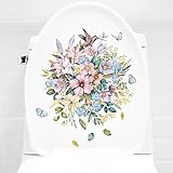 WandSticker4U®- WC Deckel Aufkleber BLUMEN + SCHMETTERLINGE I Wandsticker Klo Aufkleber Toilette I Wandtattoo Küche Bad Möbel Tür- & Kühlschrank-Aufkleber