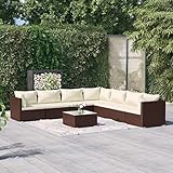 Yolola 8-TLG Gartenmöbel Set Rattan Lounge Set Loungemöbel Sofa Balkonmöbel Balkonlounge Gartenlounge Gartensofa Balkon Terrasse Terrassenmöbel Ecksofa Garten Braun und Creme#A283