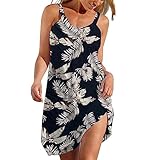 Komiseup Sommerkleid Damen, Strandkleid Damen, Kleider Damen Sommer, Damen Sexy Elegant Knielang Ärmellos Sommer Kleider Festlich Kleider Blumen Drucken Kurz Boho Kleid Stranderkleider Freizeitkleid