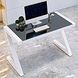 FAANAS Computerschreibtisch aus gehärtetem Glas mit Z-förmigem Metallgestell Moderner Schreibtisch für das Heimbüro Schreibtisch für Studienzwecke Multifunktionaler schwarzer Schreibtisch, 31 Inch