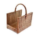 MyBer® Kaminholzkorb Rattankorb Weidenkorb Korb Tragekorb für Holz verstärkt braun K6-205_G-J