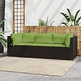 JUNZAI 3-TLG. Garten-Lounge-Set mit Kissen, Gartenlounge Set, Lounge Gartenmöbel Set, Loungemöbel, Möbelsets, Balkon Möbel, Garten Möbel, Braun Poly Rattan