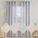 MIULEE Vorhänge Gardinen Leinenoptik mit ösen Voile Leinenvorhang Vorhang Leinen Gardinen Wohnzimmer modern Fensterschal Kinderzimmer küchengardinen Schlaufenschal 2er Set 140x245 cm Weiß Grau