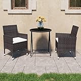 JUNZAI 3-TLG. Bistro-Set, Gartenset Tisch Und Stühle, Balkon Möbel Für Kleinen Balkon, Terrassenmöbel, Balkonset, Balkonmöbel, Gartenmöbel, Poly Rattan und Hartglas Braun