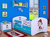 BDW Kinderbett Super Hunde Paw - Babybett mit Matratze und Schublade - Bequem und Langlebig Rausfallschutz Bett - Kinderzimmer - Blau (Motiv 4) - 160x80