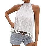 Frauen Ärmellose Sommer Casual Tops Solide Hängenden Hals Farbe Casual Shirts Sommeroutfit Damen