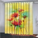 Thermovorhänge W193cm x H137cm Rot Blumen Thermovorhang gegen Kälte - Blickdichte Wohnzimmer Schlaufengardinen Dicker Vorhang Kälteschutz Thermo Vorhang Kinderzimmer, 2 Stücke