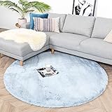 FRAAI | Home & Living Hochflor Teppich Rund - Comfy Hellblau - Ø 100cm - Shaggy, Uni - Modern, Skandinavisch - Wohnzimmer, Esszimmer, Schlafzimmer - Fellteppich - Carpet