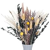 RosewineC 60 Stück Trockenblumen Deko Set Natürliche Pampasgras Getrocknet Blumen Dried Flowers Pflanzen Blumenstrauß Boho Pampas Deko für Wohnzimmer Home Hochzeit Vasen Tischdeko