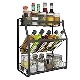 Küchenregal-Organizer für Schrank, Küchengewürzregal aus 304 Edelstahl, stanzfreier Bodenbelag, dreistufiges Lagerregal (schwarz) für Speisekammer, Badezimmer