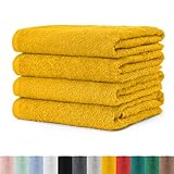 4er Pack Frottier Handtücher Set 50x100 cm 100% Baumwolle, 4X Handtuch Mustard Gelb