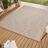 SIMPEX Outdoor Teppich, Berber Design, Teppich Beige, 200 x 290 cm, Teppich Boho-Stil, Küche, Balkon, Terrasse, Garten, Picknick