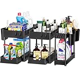 Puricon 3 Stück Ausziehbar Unter Waschbecken Regal, 2 Etagen Standregal Küche Arbeitsplatte Regal Organizer, Mehrfunktional Storage Rack Küchenregal Unterschrankregal Spülschrankregal -Schwarz