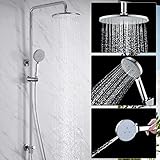 Uvish Duschset Edelstahl Duschsystem ohne Armatur - Regendusche Duschgarnitur Duschstange mit Brause und 4 Strahlarten Handbrause D23cm runde Kopfbrause Messing Umstellung, Chrom